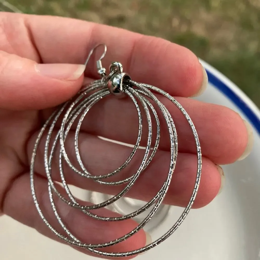 Silver circles fish hook earrings